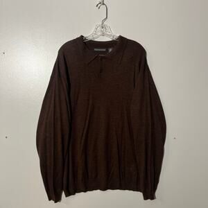 Vintage 90s Consensus 100% Merino Wool Long Sleeve Knitted Polo Soft Men Size XL